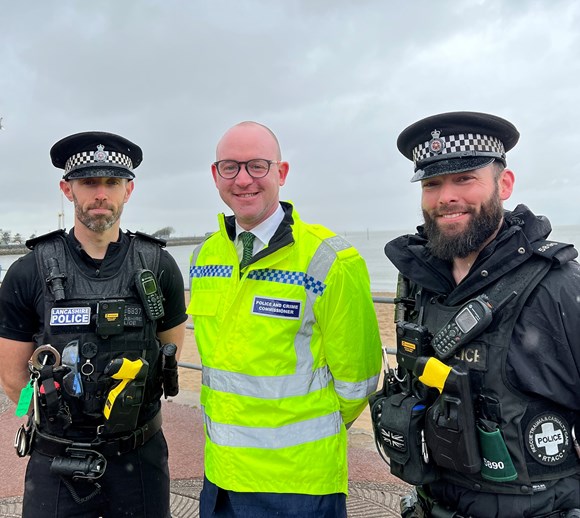 Commissioner Snowden with officers in Morecambe